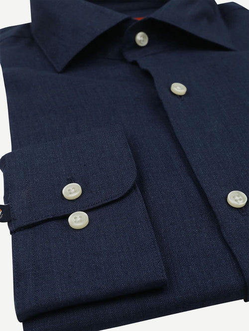 Suitable overhemd linnen donkerblauw
