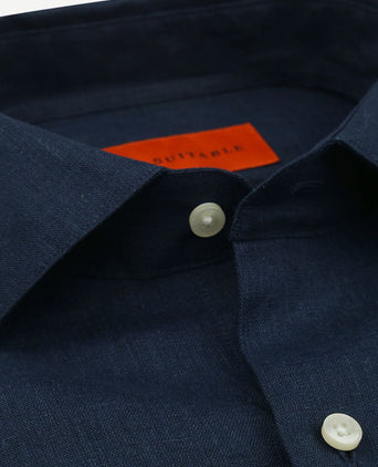 Suitable overhemd linnen donkerblauw
