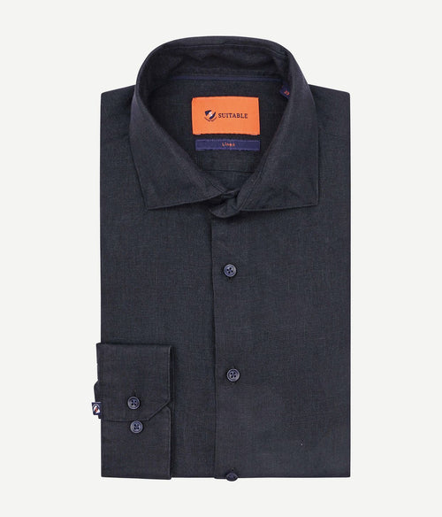 Suitable overhemd linnen donkerblauw | Slim-fit