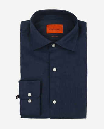 Suitable overhemd linnen donkerblauw