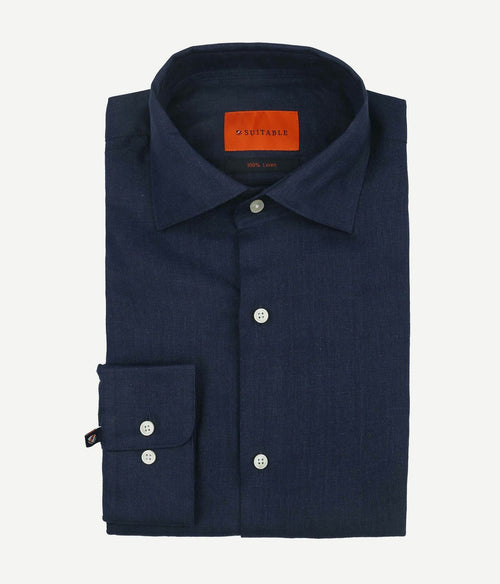 Suitable overhemd linnen donkerblauw