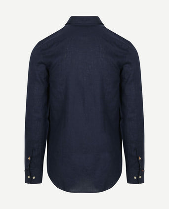 Suitable overhemd linnen donkerblauw