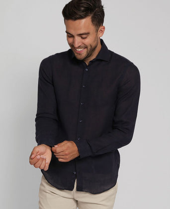 Suitable overhemd linnen donkerblauw | Slim-fit