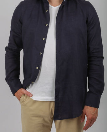 Suitable overhemd linnen donkerblauw | Slim-fit