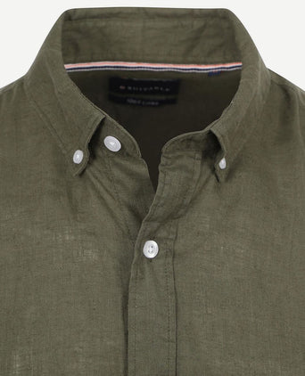 Suitable overhemd linnen olijfgroen