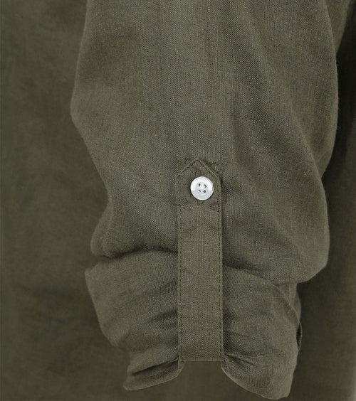 Suitable overhemd linnen olijfgroen