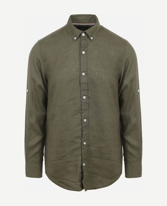 Suitable overhemd linnen olijfgroen