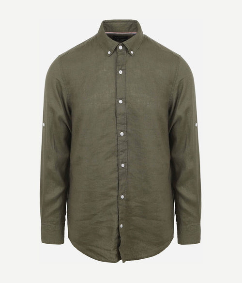 Suitable overhemd linnen olijfgroen