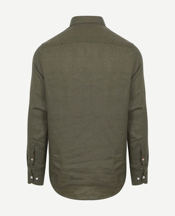 Suitable overhemd linnen olijfgroen