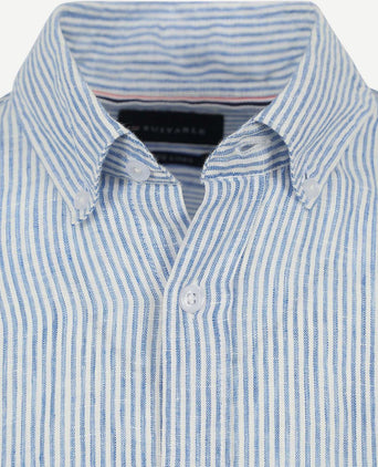 Suitable overhemd linnen streep lichtblauw