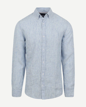 Suitable overhemd linnen streep lichtblauw