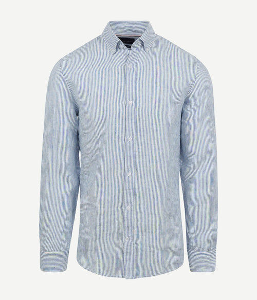 Suitable overhemd linnen streep lichtblauw