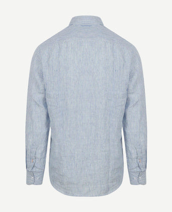Suitable overhemd linnen streep lichtblauw