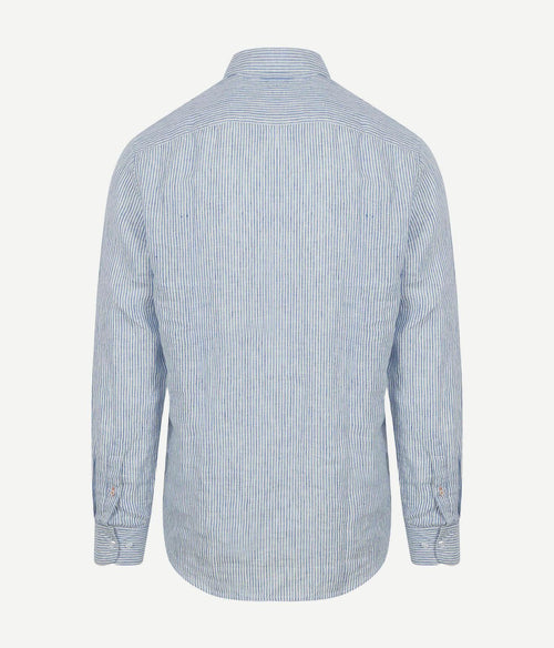 Suitable overhemd linnen streep lichtblauw