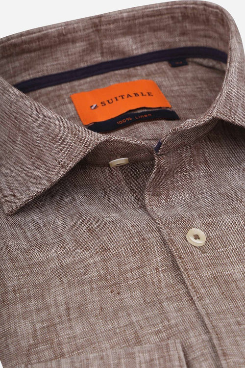 Suitable overhemd linnen taupe | Slim-fit