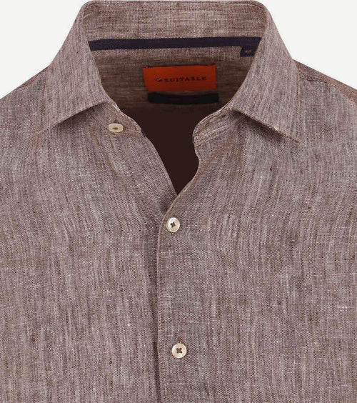 Suitable overhemd linnen taupe | Slim-fit
