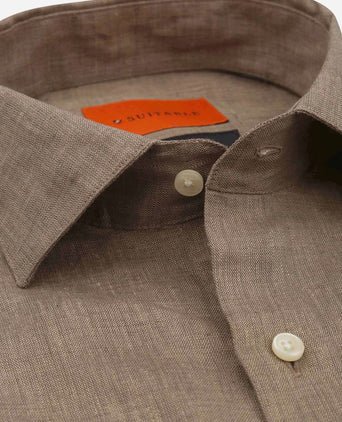 Suitable overhemd linnen taupe
