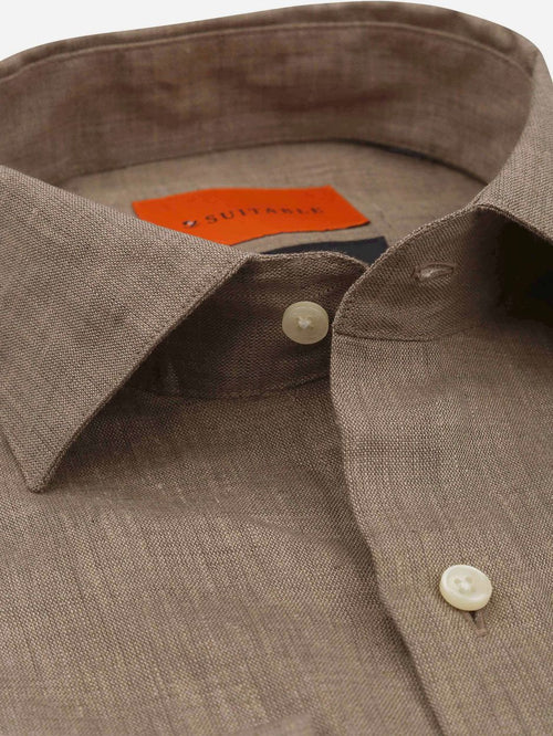Suitable overhemd linnen taupe
