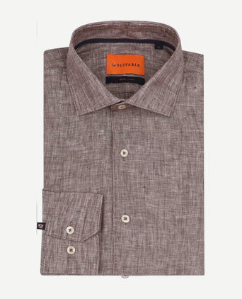 Suitable overhemd linnen taupe | Slim-fit