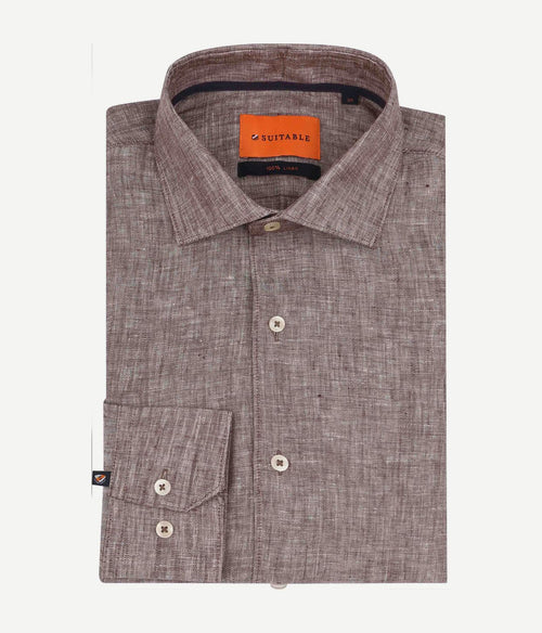 Suitable overhemd linnen taupe | Slim-fit