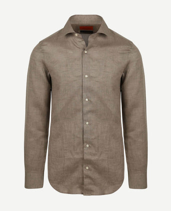 Suitable overhemd linnen taupe