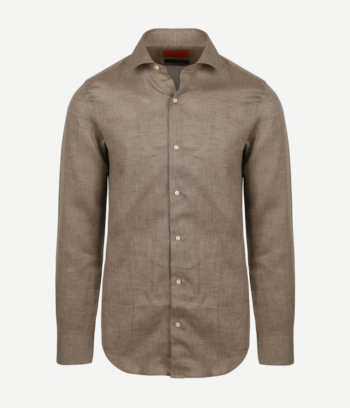 Suitable overhemd linnen taupe