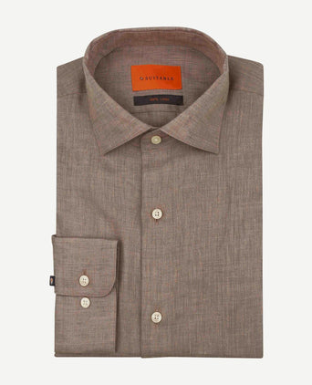 Suitable overhemd linnen taupe