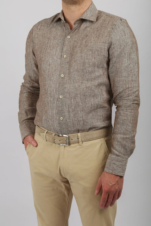 Suitable overhemd linnen taupe | Slim-fit