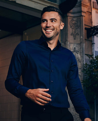 Suitable overhemd donkerblauw blauw twill dr-05 | Slim-fit