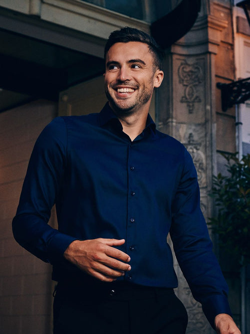 Suitable overhemd donkerblauw blauw twill dr-05 | Slim-fit