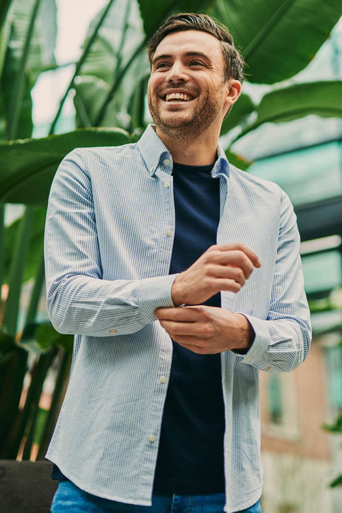 Suitable overhemd Oxford strepen lichtblauw | Slim-fit