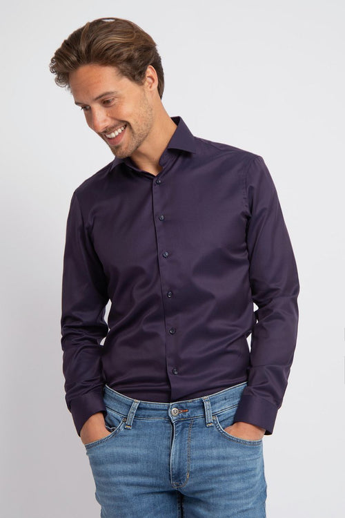 Suitable overhemd paars twill aubergine | Slim-fit