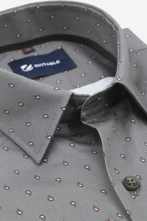 Suitable overhemd paisley antraciet | Slim-fit