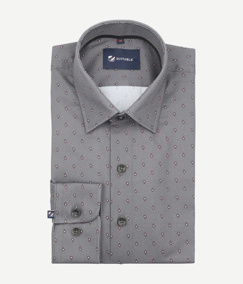 Suitable overhemd paisley antraciet | Slim-fit