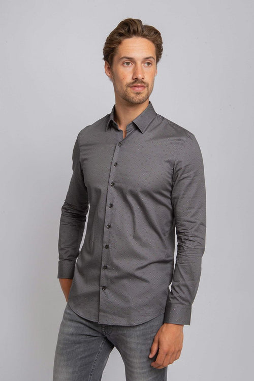 Suitable overhemd paisley antraciet | Slim-fit