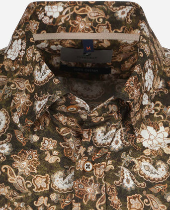 Suitable overhemd paisley groen beige | Slim-fit