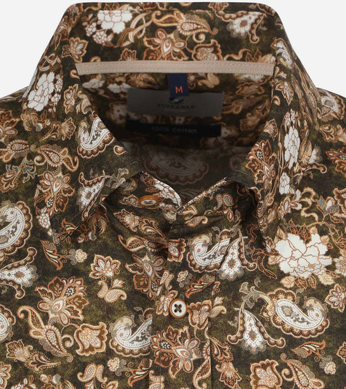 Suitable overhemd paisley groen beige | Slim-fit
