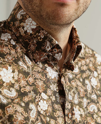 Suitable overhemd paisley groen beige | Slim-fit