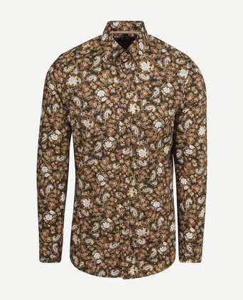 Suitable overhemd paisley groen beige | Slim-fit