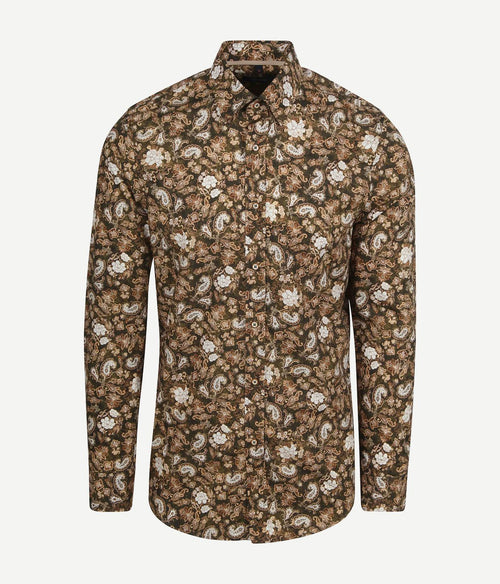 Suitable overhemd paisley groen beige | Slim-fit