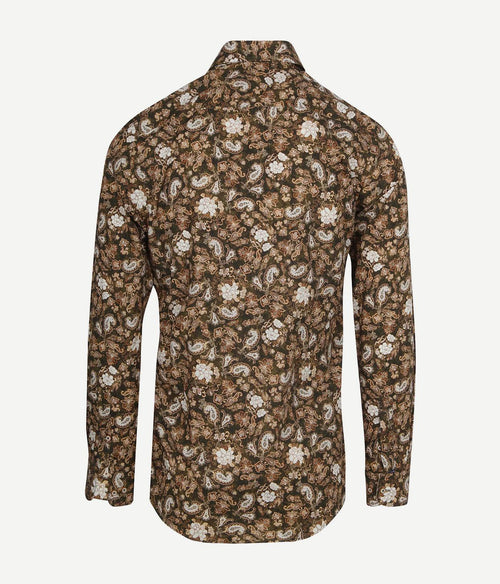 Suitable overhemd paisley groen beige | Slim-fit
