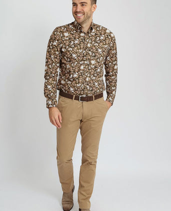Suitable overhemd paisley groen beige | Slim-fit