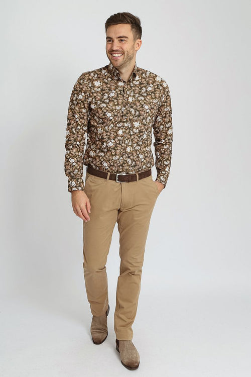 Suitable overhemd paisley groen beige | Slim-fit