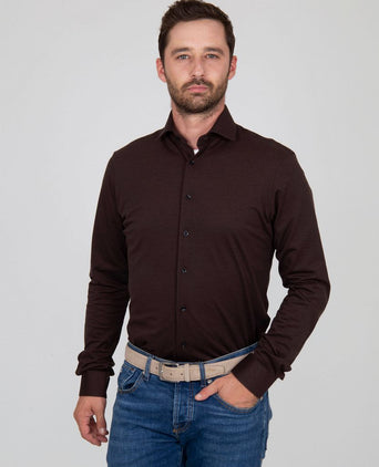 Suitable overhemd pique bruin | Slim-fit