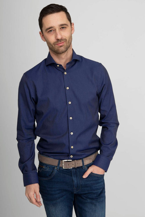 Suitable overhemd point donkerblauw | Slim-fit