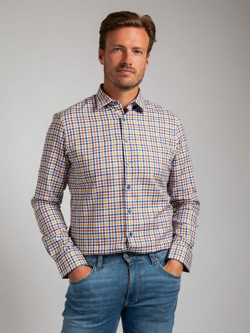 Suitable overhemd rood gele ruiten | Slim-fit
