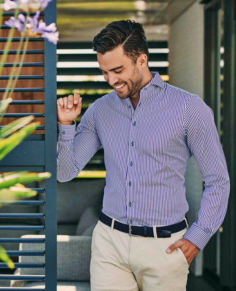 Suitable overhemd streep blauw | Slim-fit