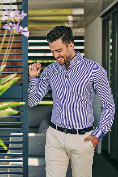 Suitable overhemd streep blauw | Slim-fit