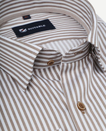 Suitable overhemd streep bruin | Slim-fit