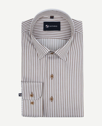 Suitable overhemd streep bruin | Slim-fit